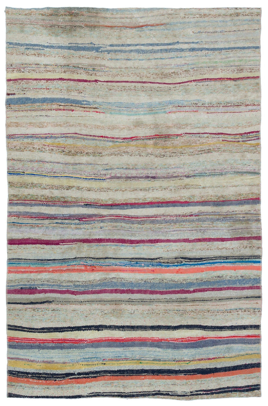 Cream Striped Wool & Cotton Kilim Rug 151x230 cm (4'11" x 7'7") – in the hallway