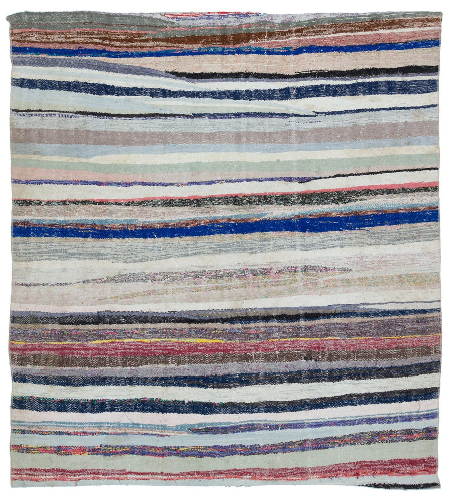 Çok Renkli Çizgili Yün El Dokuma Halı 187x206 cm – Koridor kullanımı