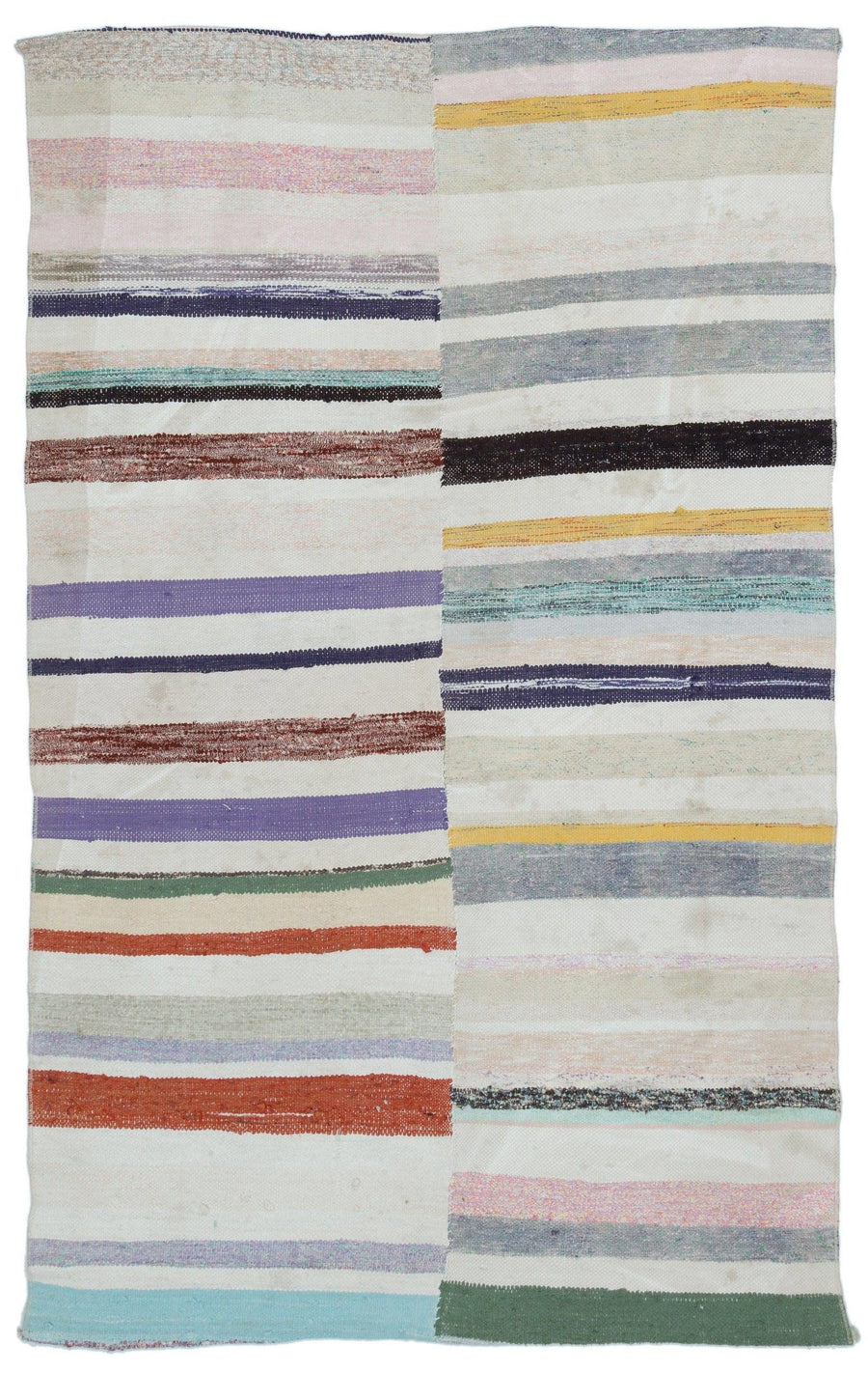 Cream & Multicolour Striped Flatweave Kilim Rug 127x207 cm (4'2" x 6'9") – in the hallway