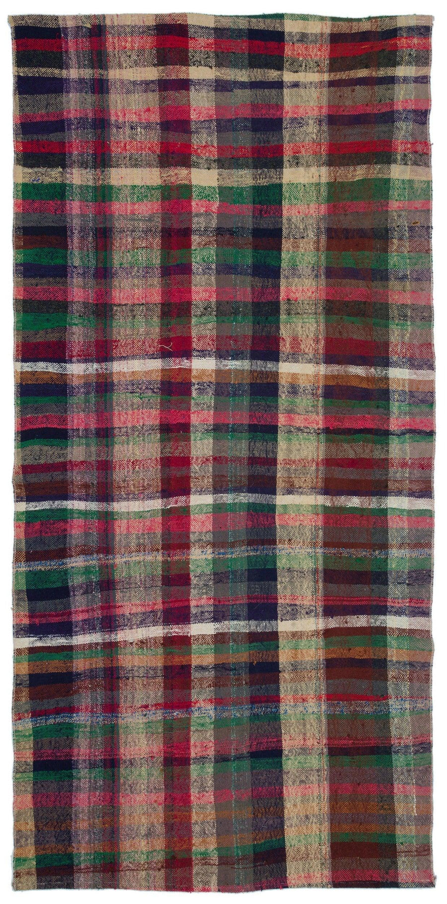 Colorful Checkered Handwoven Wool Rug 134x283 cm (4'5" x 9'3") – in the living room