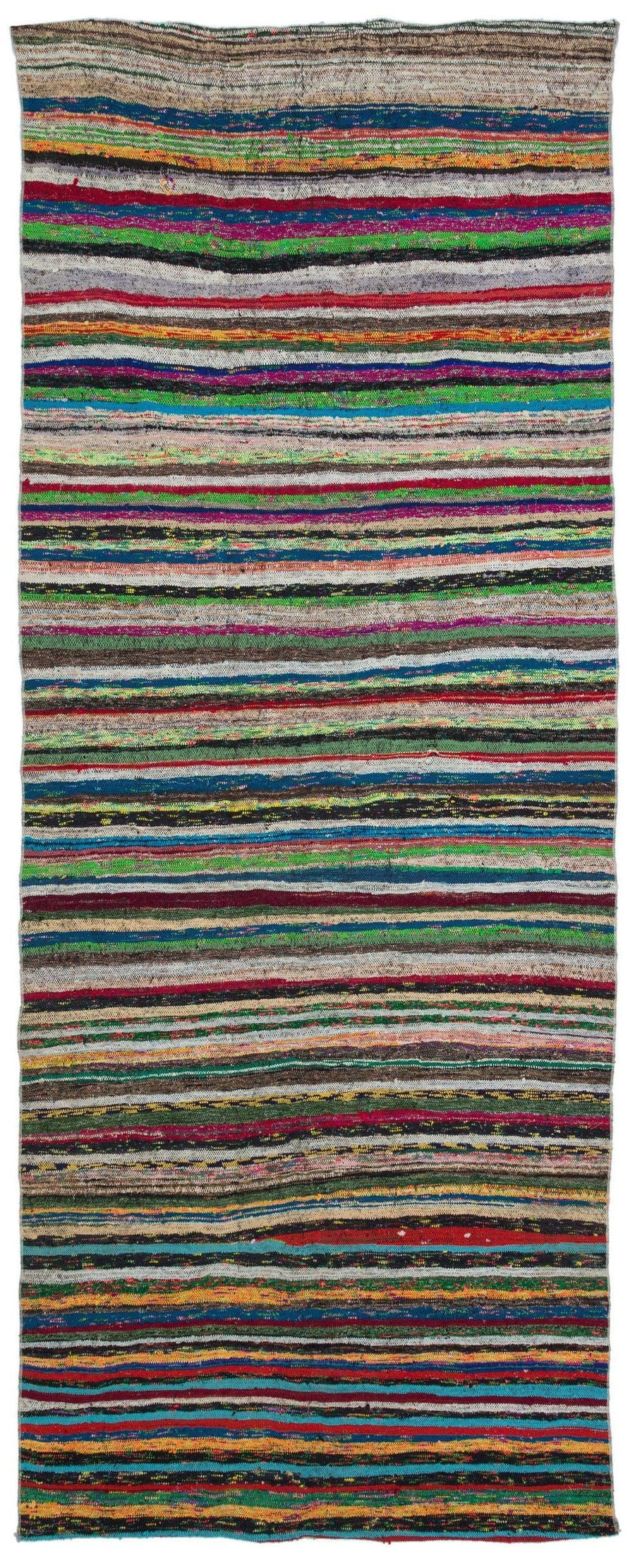 Bunter handgewebter Wollteppich mit Streifen 148x364 cm – im Flur