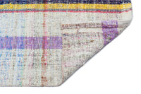 Tapis blanc tissé à la main, rayé avec détails violets, style bohème, 80x290 cm 32466
