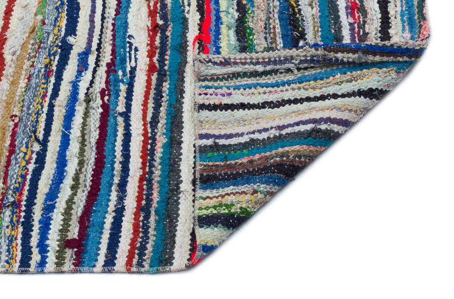 Beyaz Bordo Anadolu Bohem Çizgili Yün Halı 143x250 - Özel Seri