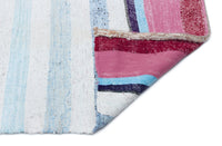 Beyaz El Dokuma Halı Çizgili Pembe Detaylı Kök Boyalı 114x230 cm 32504