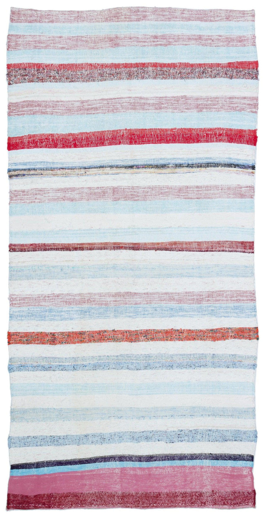Beyaz El Dokuma Halı Çizgili Pembe Detaylı Kök Boyalı 114x230 cm 32504 – Koridor kullanımı