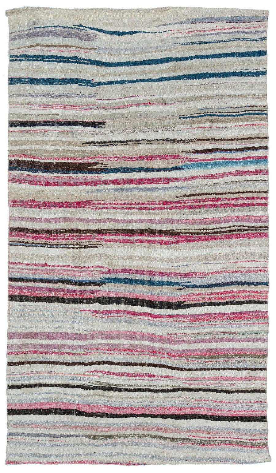 White & Pink Striped Wool Flatweave Kilim Rug 165x285 cm (5'5" x 9'4") – in the hallway