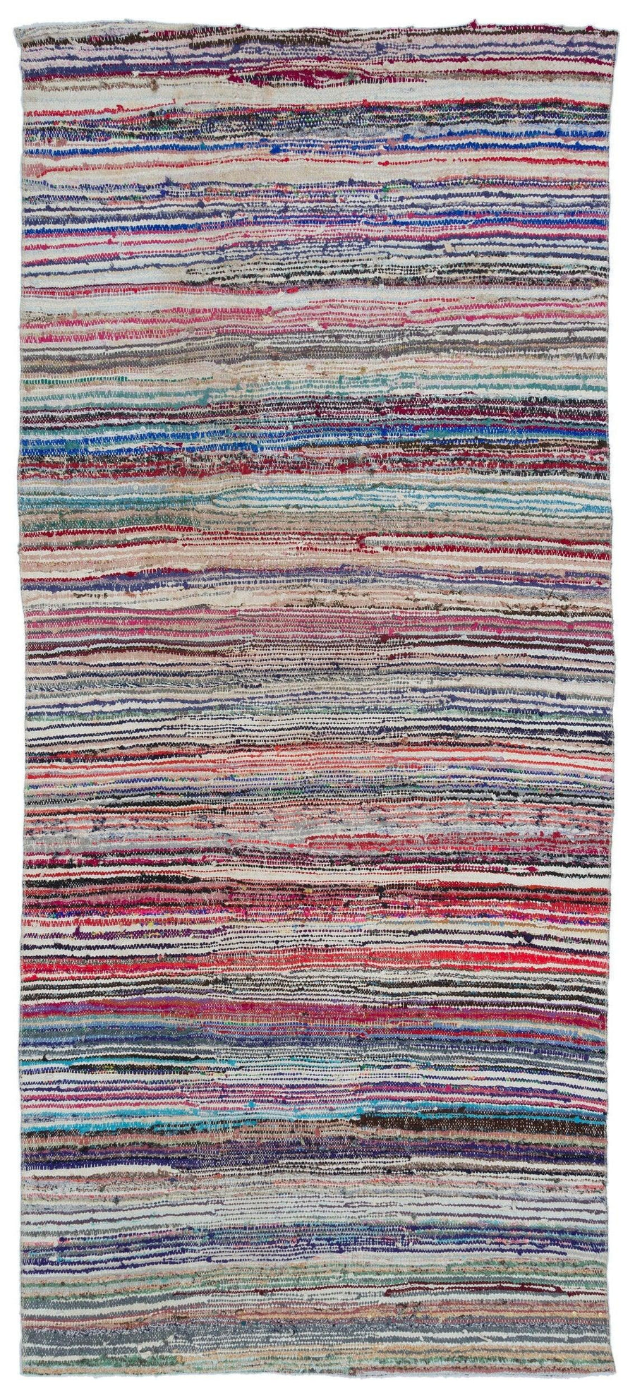 Multicolored Striped Wool Flatweave Kilim Rug 140x322 cm (4'7" x 10'7") – in the hallway