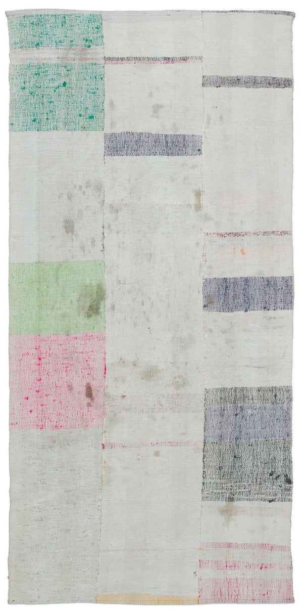 Bej Anadolu Bohem Çizgili Yün Halı 116x251 - Özel Seri