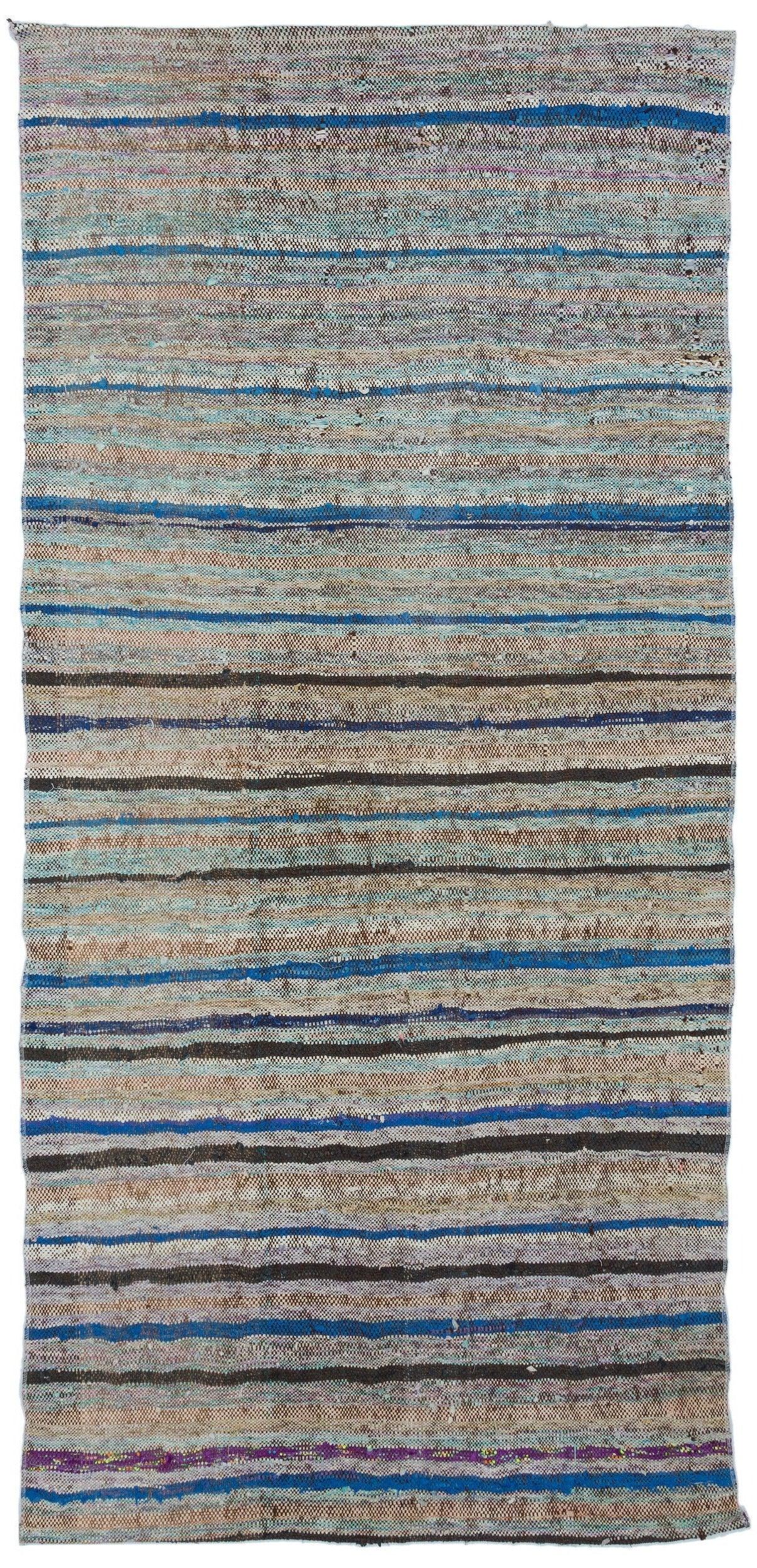 Gri Anadolu Bohem Çizgili Yün Halı 116x243 - Özel Seri