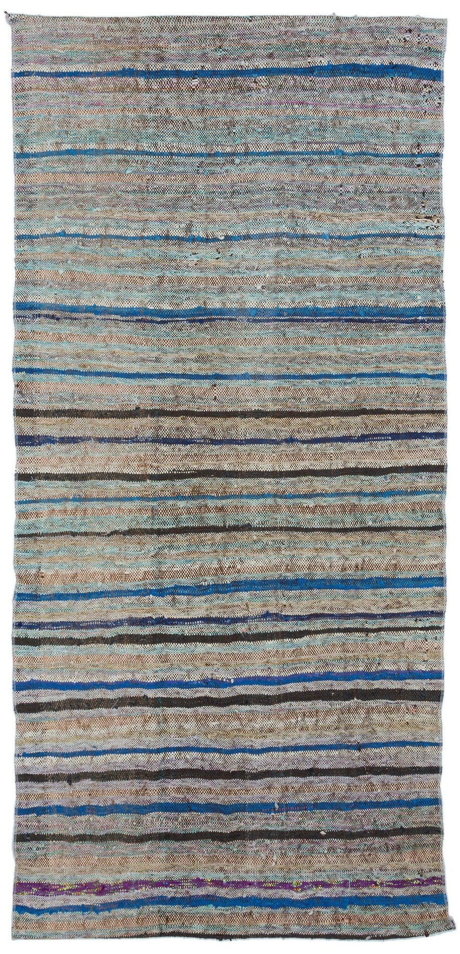 Grey and Blue Striped Flatweave Kilim Rug 116x243 cm (3'10" x 8') – in the hallway