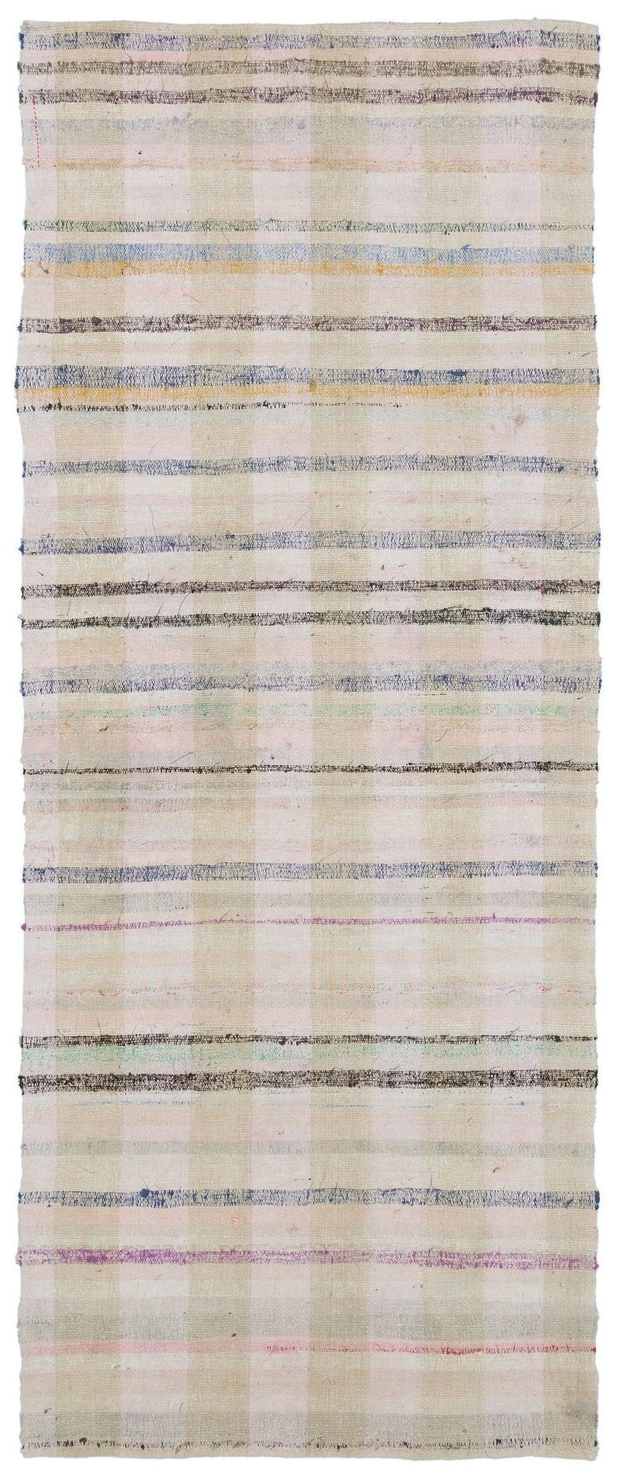Cream & Multicolor Striped Flatweave Wool Runner 111x275 cm (3'8" x 9') – in the hallway