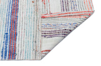 White Striped Wool Flatweave Kilim Runner Rug 138x271 cm (4'6" x 8'11")