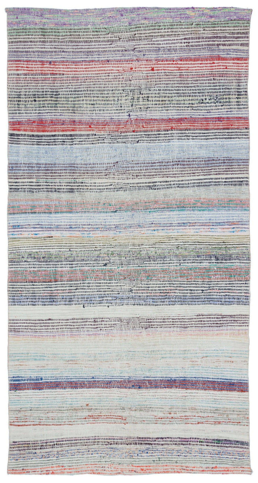 White Striped Wool Flatweave Kilim Runner Rug 138x271 cm (4'6" x 8'11") – in the hallway
