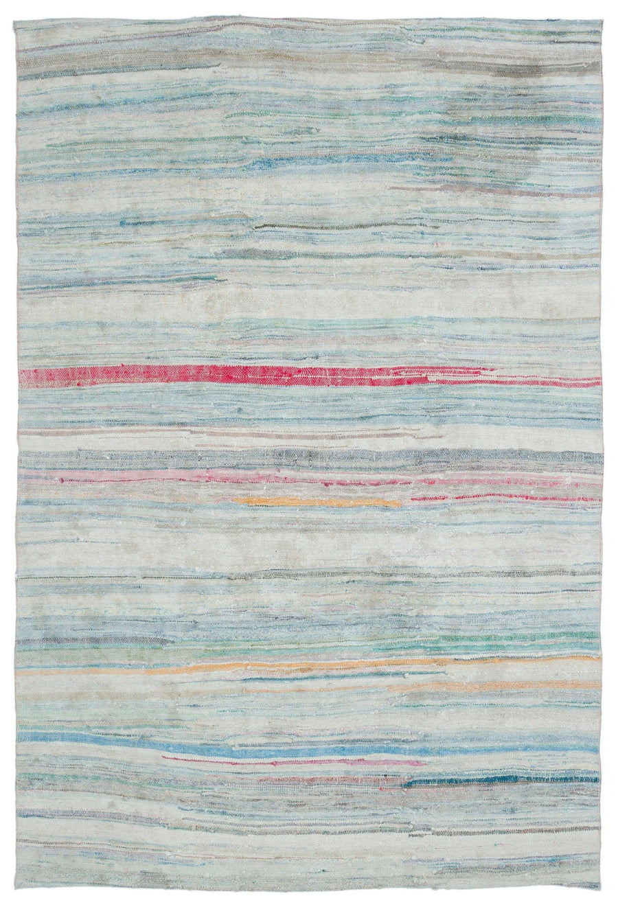 White and Blue Striped Flatweave Kilim Rug 165x242 cm (5'5" x 7'11") – in the hallway