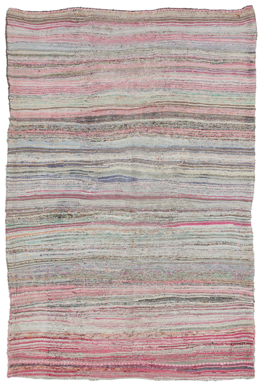 Pink and Grey Striped Hand-Woven Wool Rug 174x272 cm (5'9" x 8'11") – in the living room