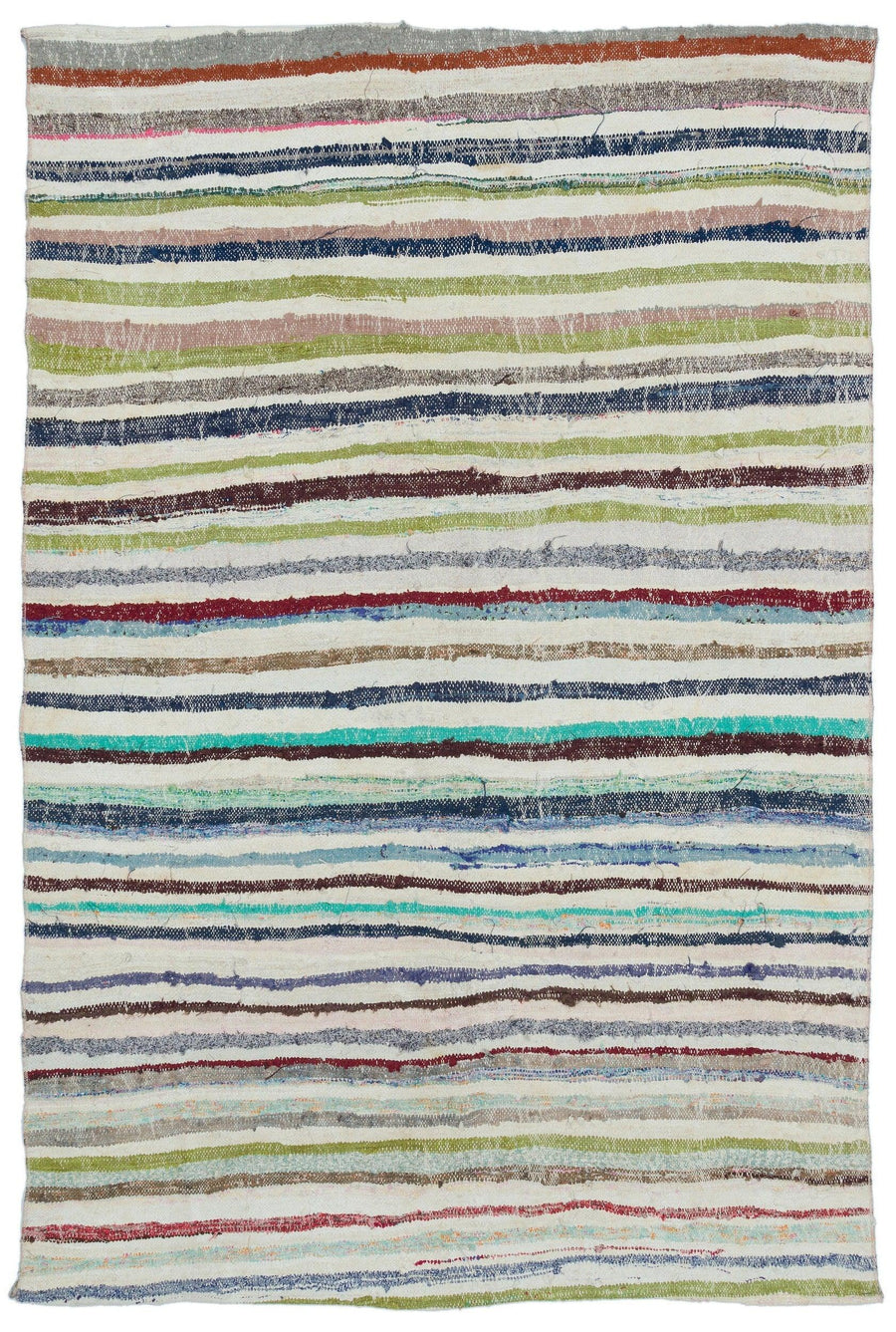Weißer handgewebter Wollteppich mit Streifen 155x225 cm – im Flur