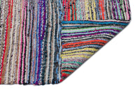 Tappeto kilim multicolore tessuto a mano, design moderno a righe 151x300 cm