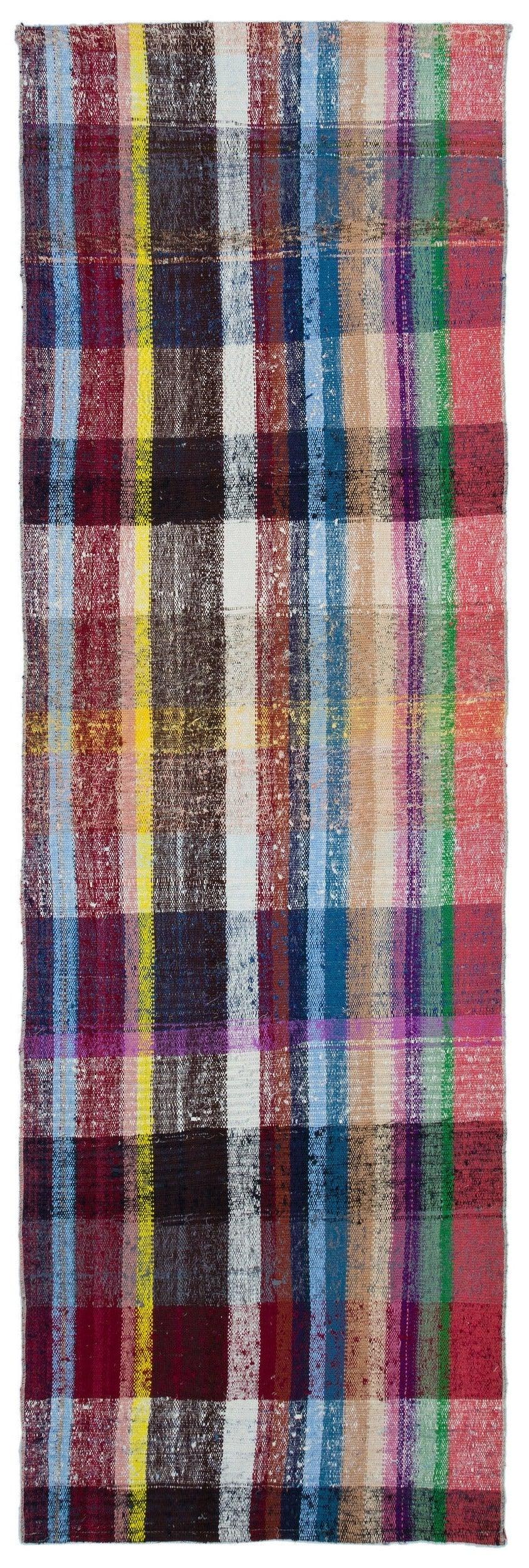 El Dokuma Çok Renkli Kareli Yün Yolluk Halı 90x288 cm 32615 – Koridor kullanımı