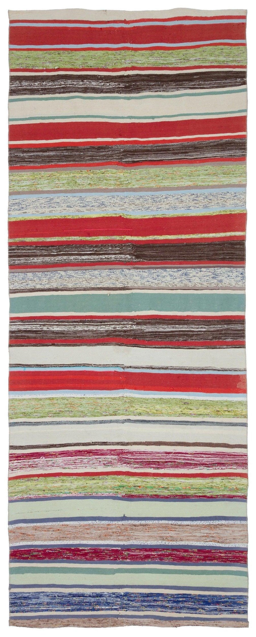 Colorful Striped Flatweave Kilim Rug 146x373 cm (4'9" x 12'3") – in the hallway