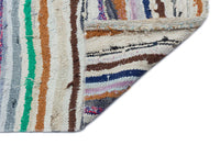 Cream & Red Ethnic Striped Turkish Wool Rug 128x266 cm (4'2" x 8'9")