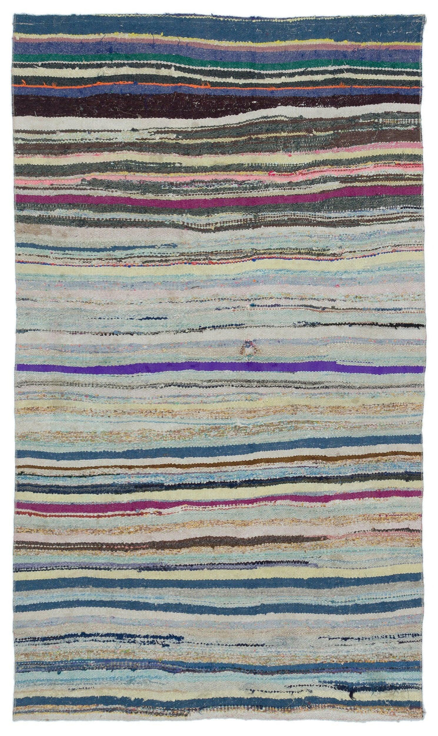 Blue Multicolored Striped Bohemian Kilim Rug 138x233 cm (4'6" x 7'8") – in the hallway