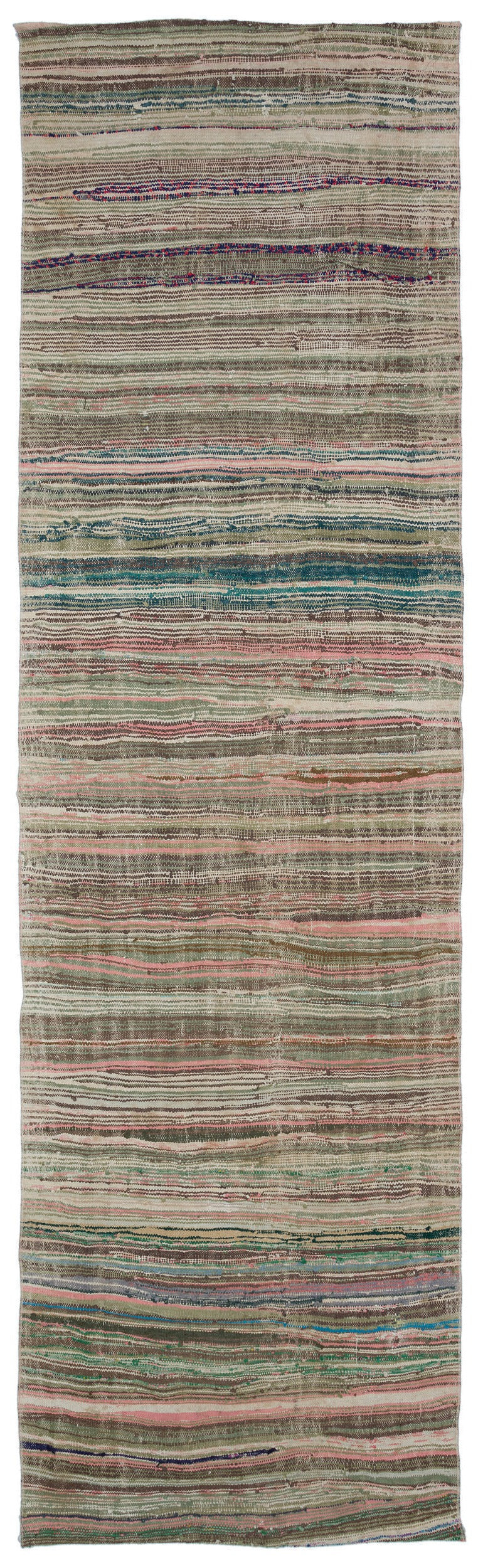 Girit Yeşil Çizgili Yün El Dokuma Halısı 114 x 380 Apex Unique