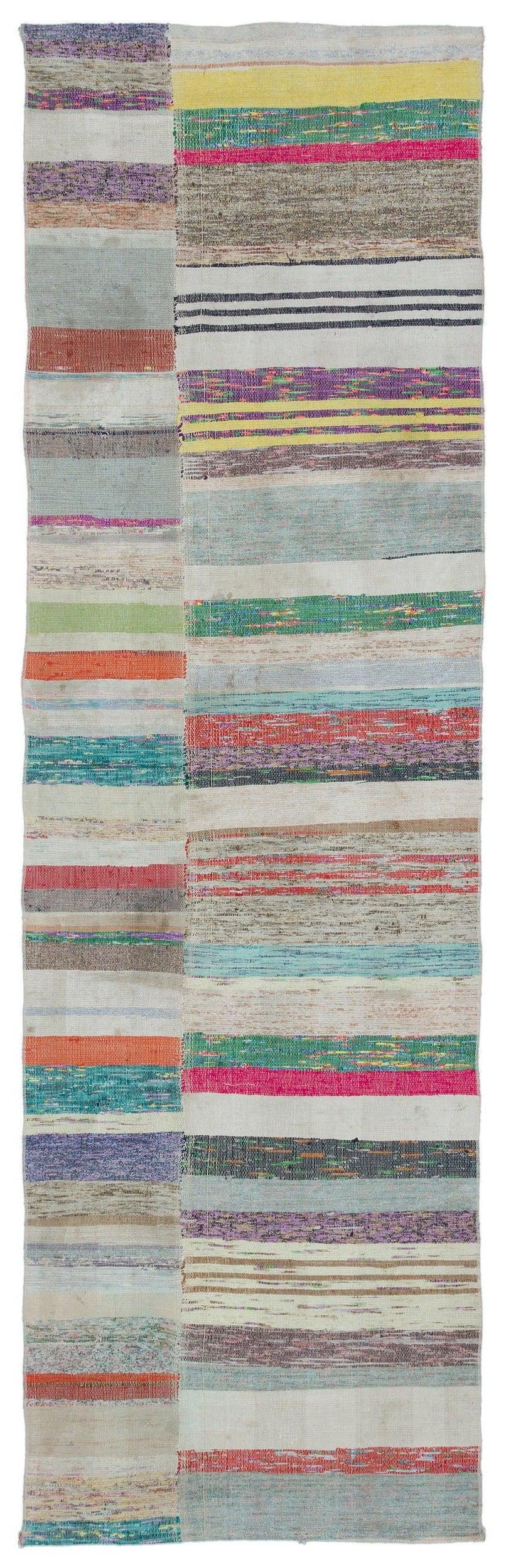 Cream Geometric Runner Rug with Colorful Accents 88x290 cm (2'11" x 9'6") – in the living room