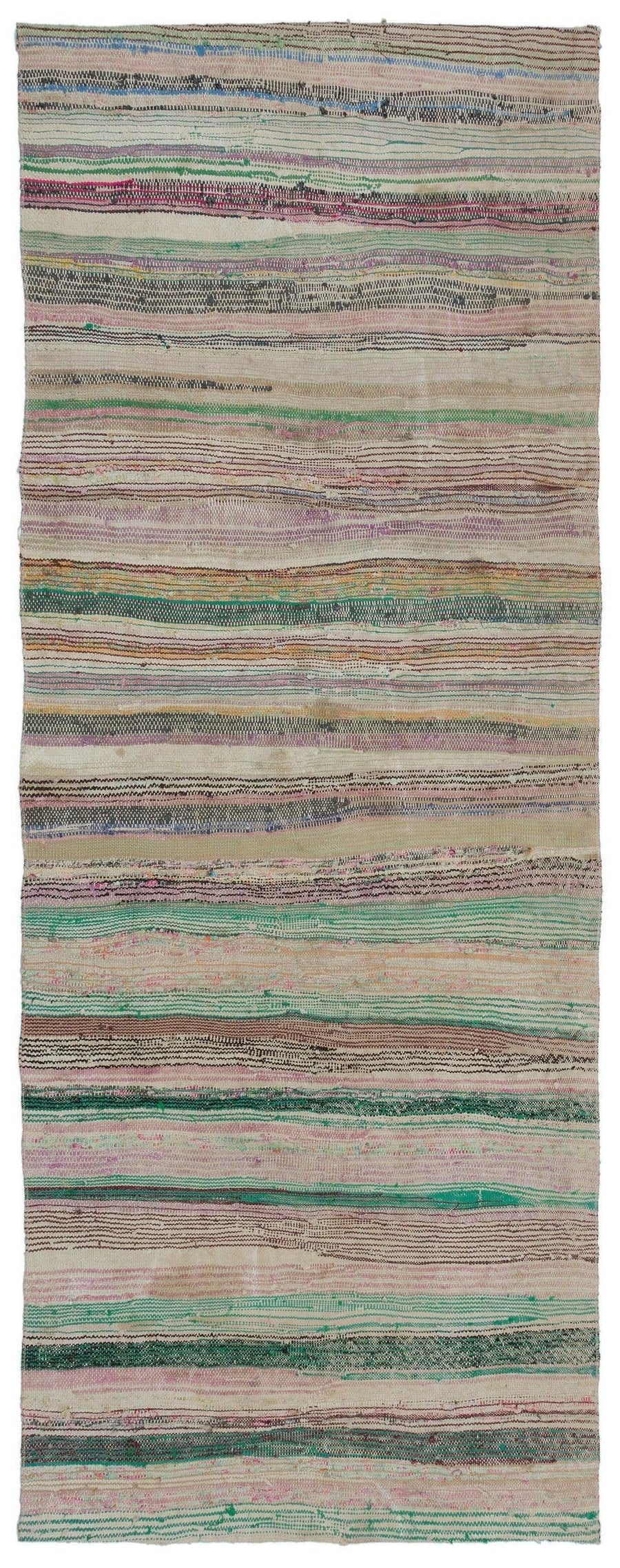 Cream Hand-Woven Wool Runner Rug with Stripes 110x285 cm (3'7" x 9'4") – in the hallway