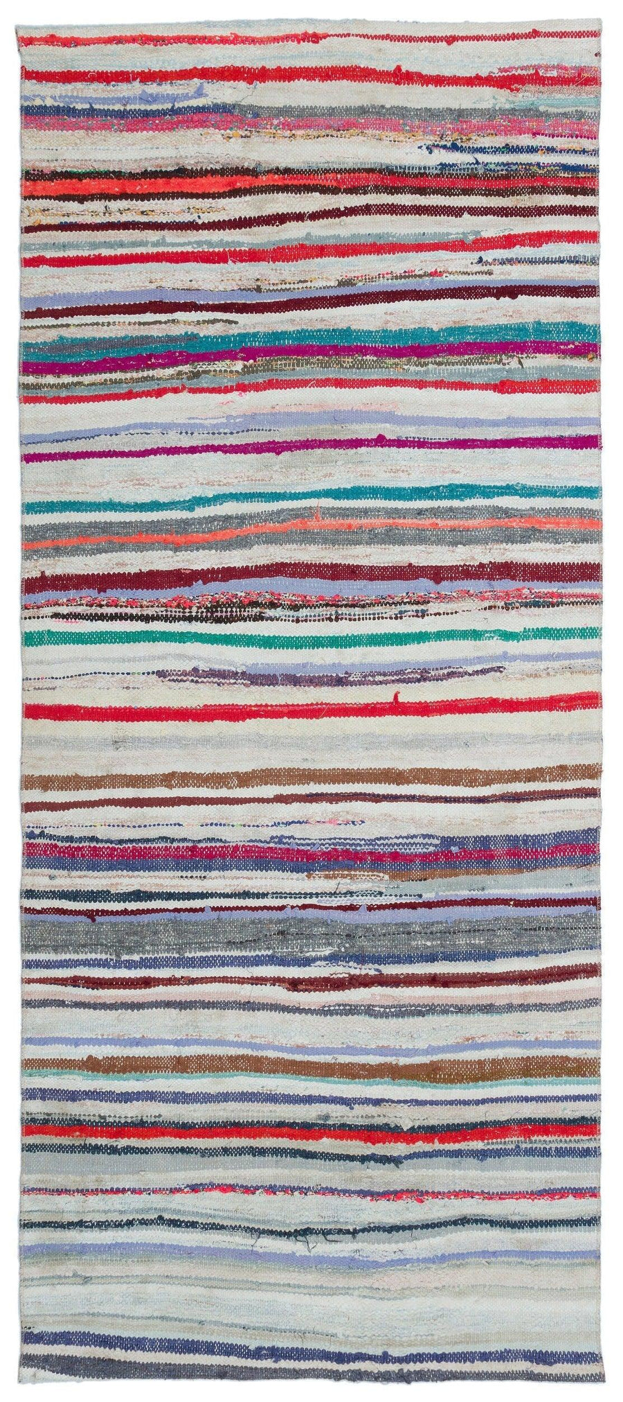 White Striped Hand-Woven Wool Runner Rug 111x254 cm (3'8" x 8'4") – in the kitchen