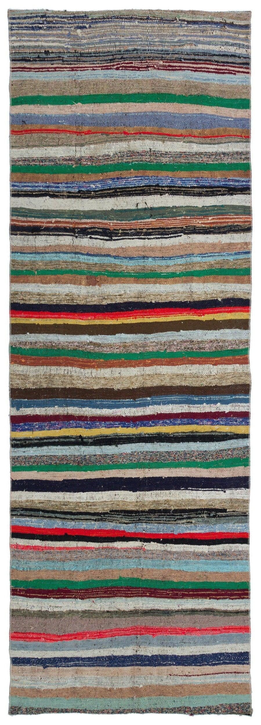 Mehrfarbiger handgewebter Woll-Läufer mit Streifen 113x325 cm – im Flur