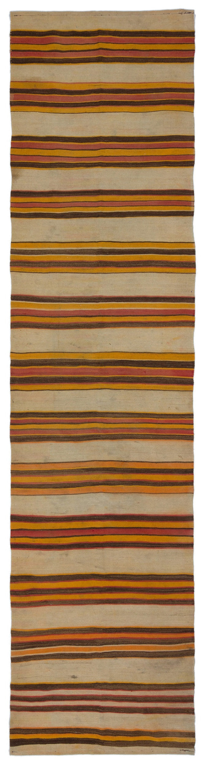 Girit Bej Çizgili Yün El Dokuma Halısı 099 x 410 Apex Unique