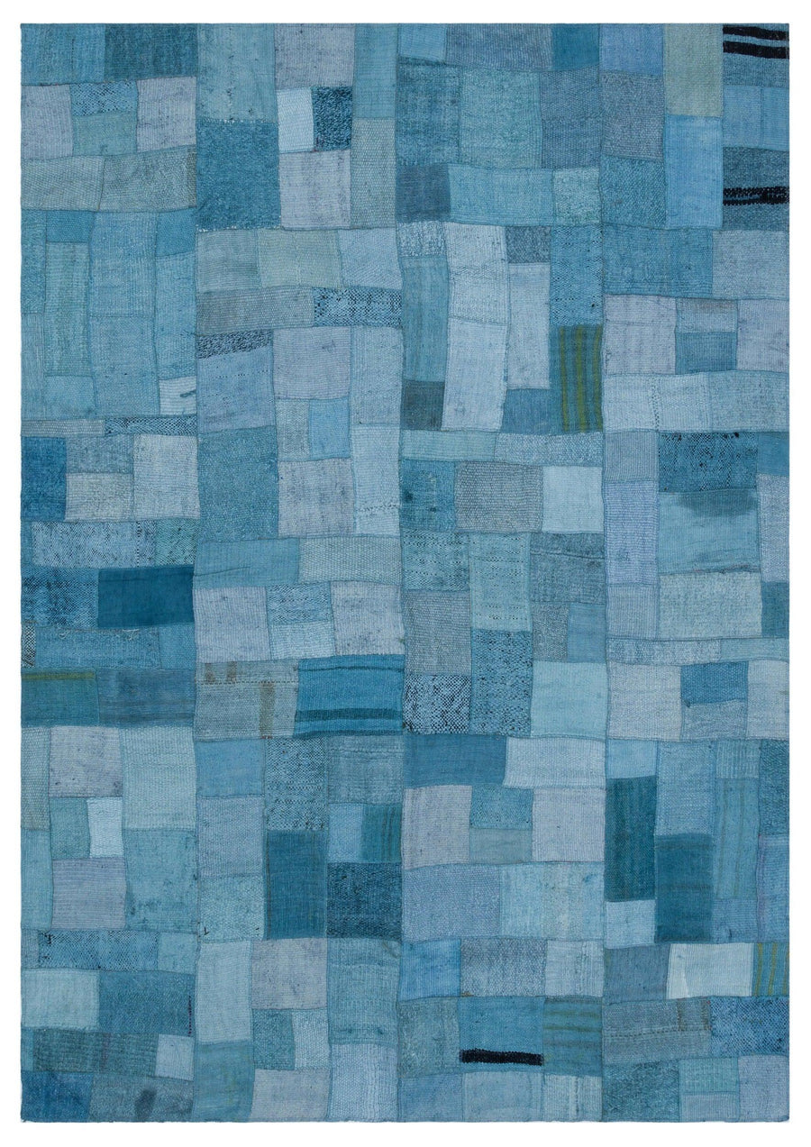 Blue Geometric Hand-Knotted Wool Rug 160x229 cm (5'3" x 7'6") – in the living room