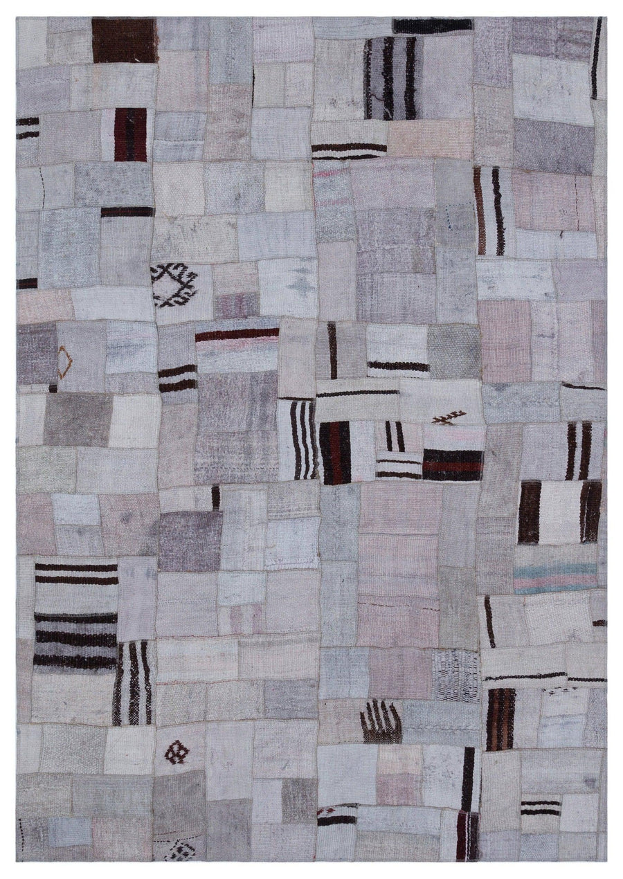 Beyaz Geometrik Desenli Yün El Dokuma Halı, 161x230 cm – Koridor kullanımı
