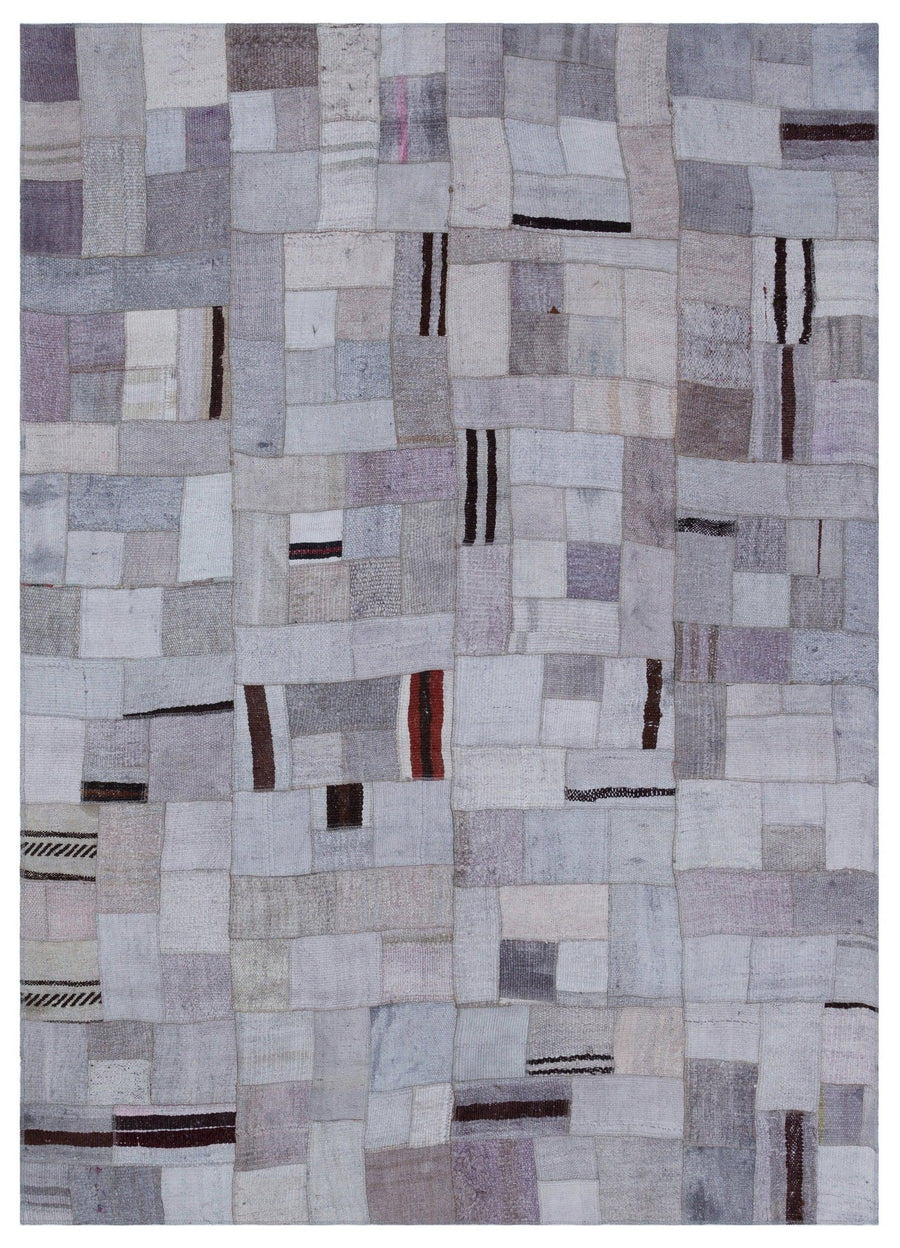 Açık Gri Gri Eskitme Patchwork Salon Halısı – Koridor kullanımı