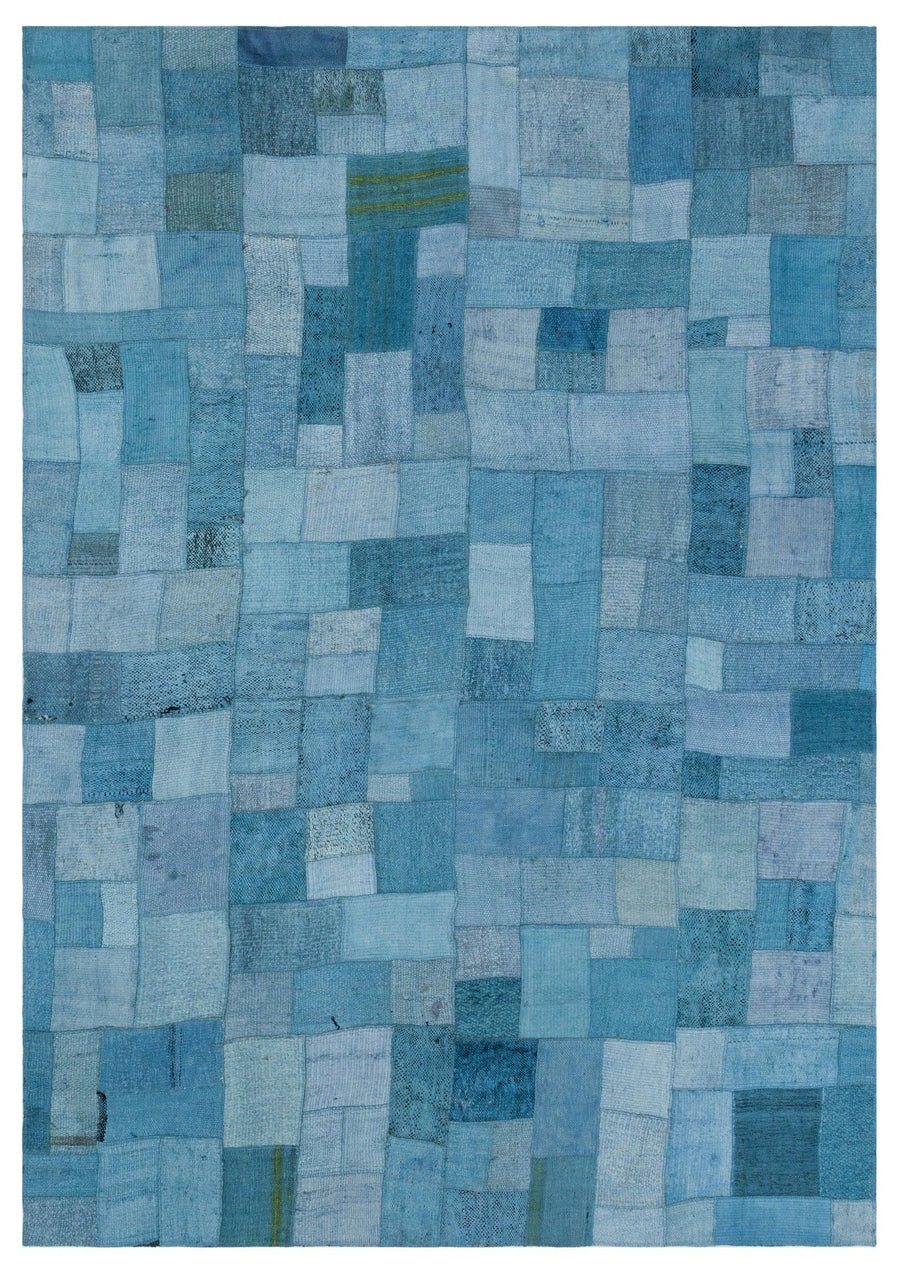 Blue Geometric Patchwork Rug in a Bohemian Style 160x230 cm (5'3" x 7'7") – in the hallway