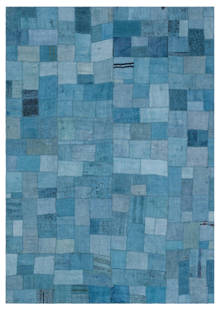 Bohemian Blue Geometric Patchwork Rug 160x226 cm (5'3" x 7'5") – in the living room