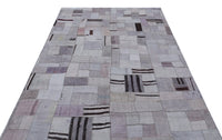 Grauer Patchwork-Wollteppich in Anthrazit & Lila 160x230 cm