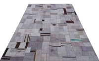 Patchwork Desenli Antrasit Gri Eskitme Halı 170x237 cm