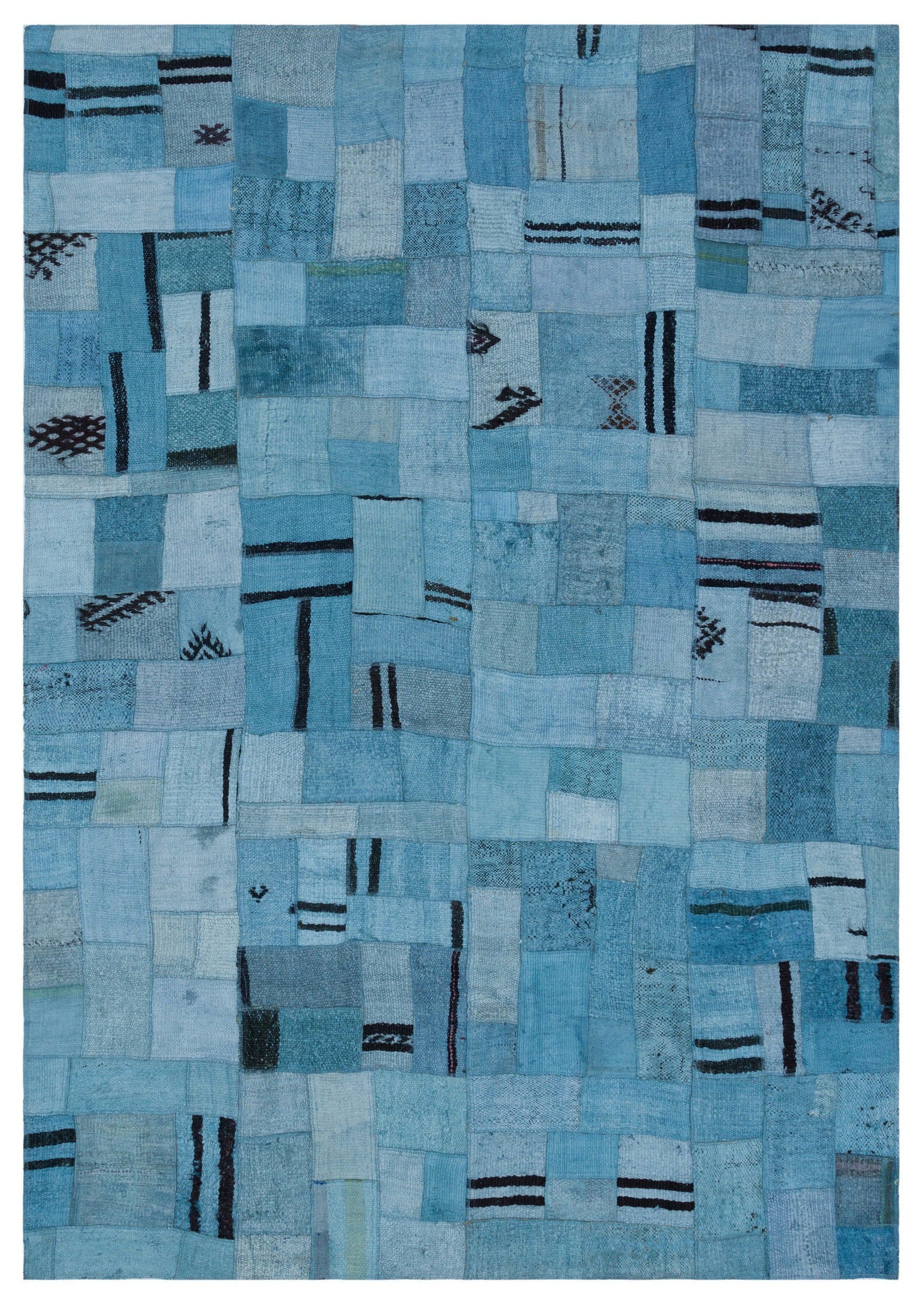 Teselya Turkuaz Patchwork Yün El Dokuma Halısı 161 x 227 Apex Unique