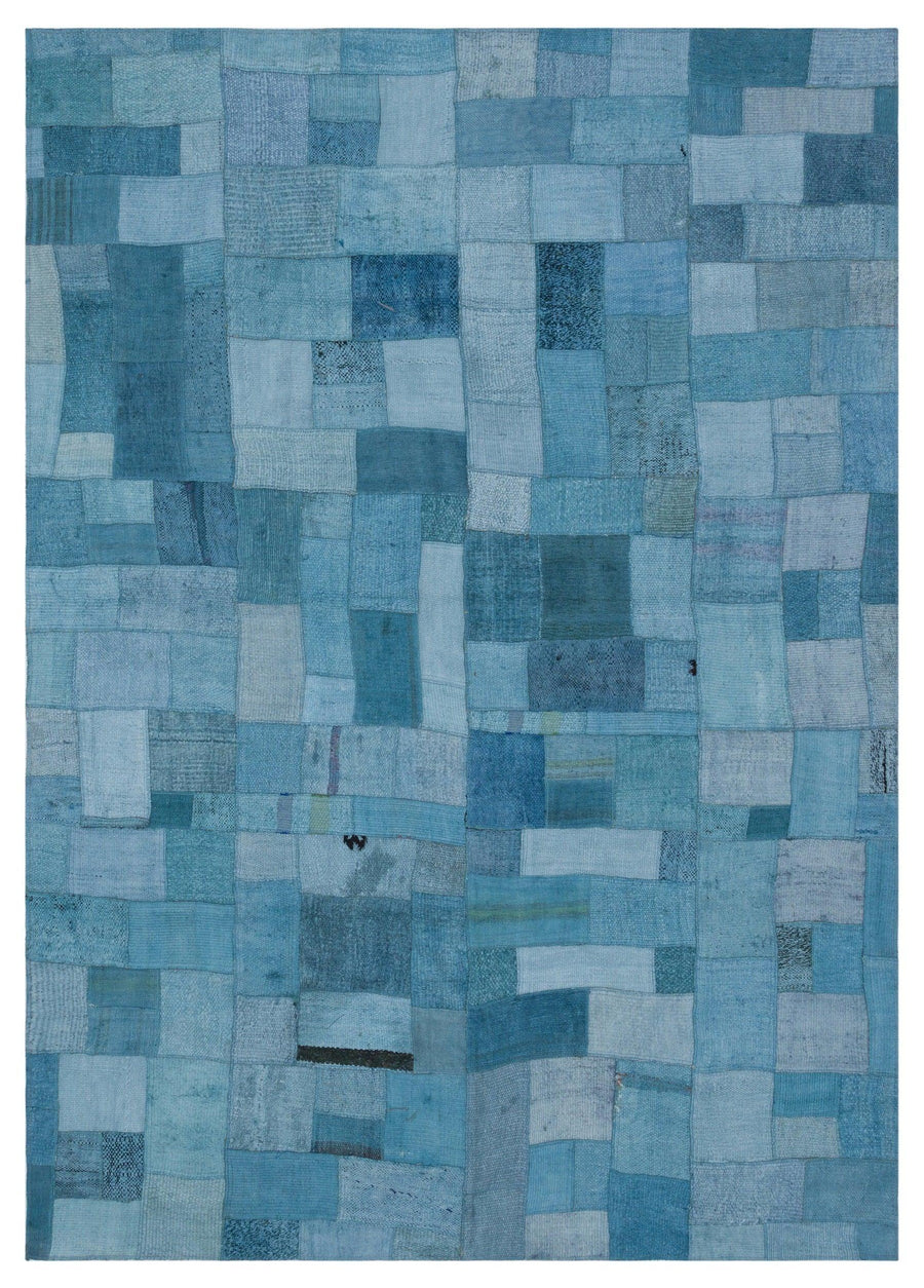 Blue Bohemian Patchwork Rug with Non-Slip Back 160x224 cm (5'3" x 7'4") – in the hallway