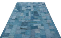 Blauer Patchwork-Teppich im Boho-Stil, rutschfest 160x224 cm