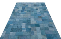 Geometric Blue & Turquoise Handwoven Wool Rug 161x220 cm (5'3" x 7'3")