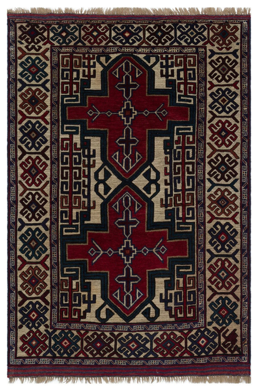 Kırmızı Anadolu Bohem Geometrik Yün Halı 127x197 - Özel Seri