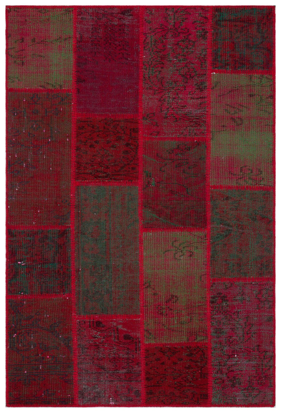 Kırmızı Anadolu Eskitme Geometrik Yün Halı 120x180 - Özel Seri
