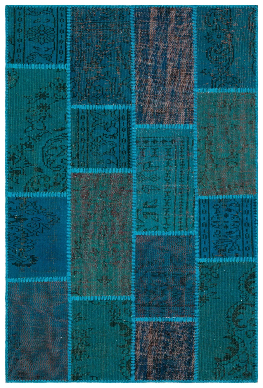 Antrasit Mavi Anadolu Eskitme Geometrik Yün Halı 120x180 - Özel Seri