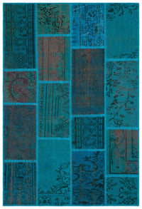 Pamuk Yün Turkuaz El Dokuma Halı Patchwork Desenli Eskitme 120x180 cm 33139