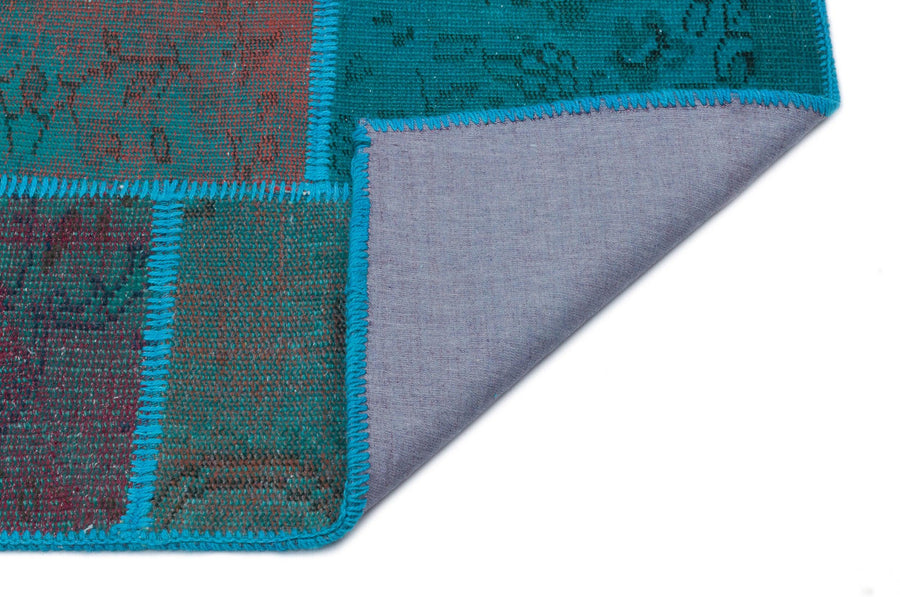 Turkuaz El Dokuma Halı Patchwork Desenli Yün 120x180 cm – Oturma odası kullanımı