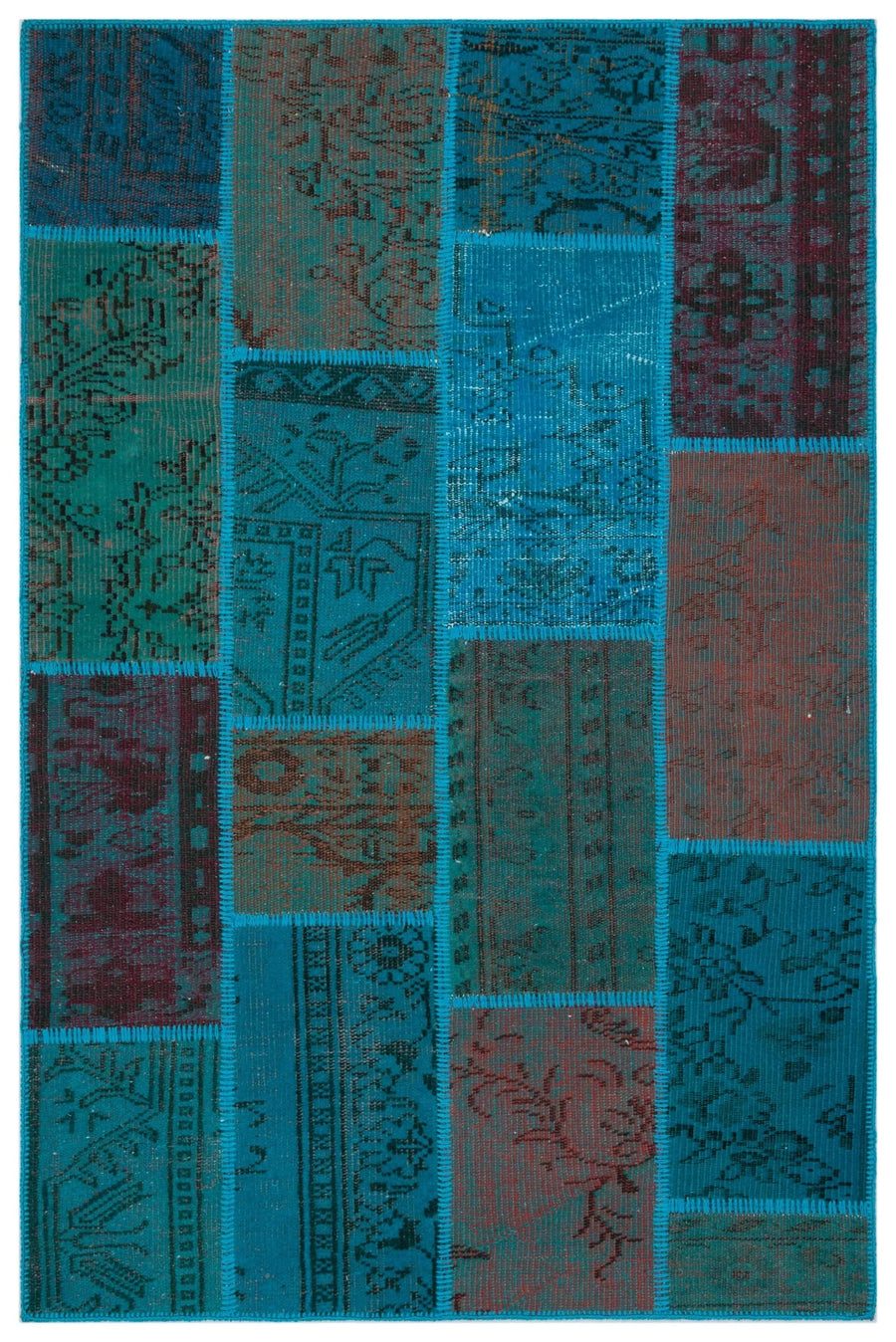 Kiremit Mavi Anadolu Eskitme Geometrik Yün Halı 120x180 - Özel Seri