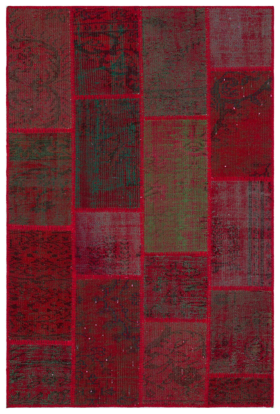 Kırmızı Anadolu Eskitme Geometrik Yün Halı 120x180 - Özel Seri