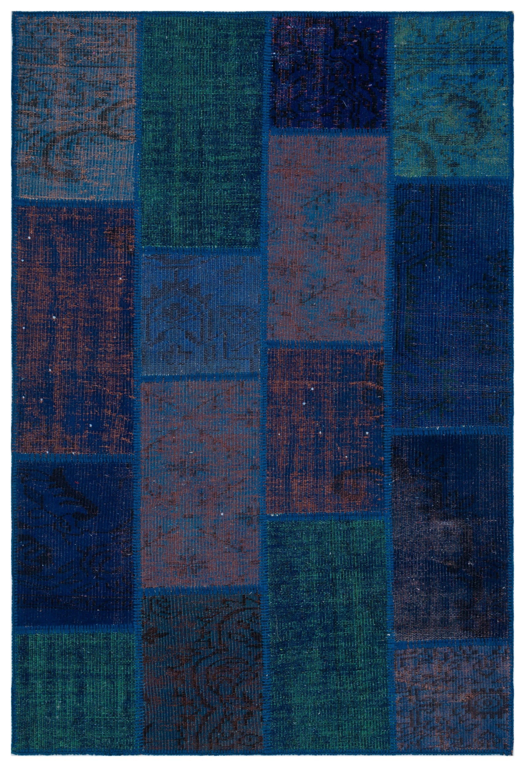 Iskece Mavi Eskitme Yün El Dokuma Halısı 120 x 178 Apex Unique